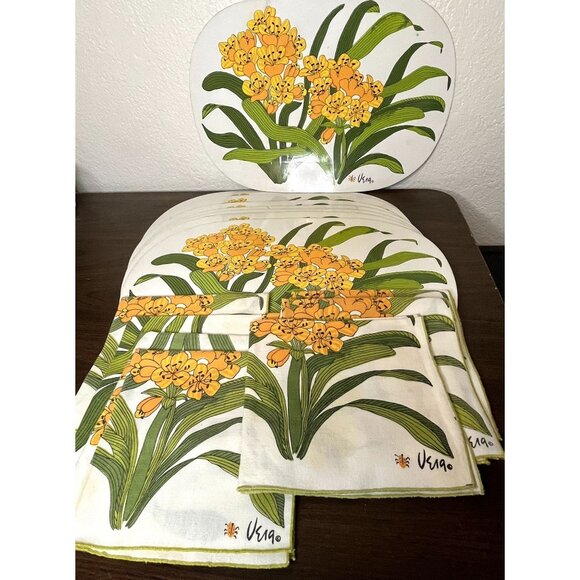 Vera Newmann 16 Piece Vinyl Yellow Floral Placemats & Napkin Vintage MCM - Picture 9 of 16